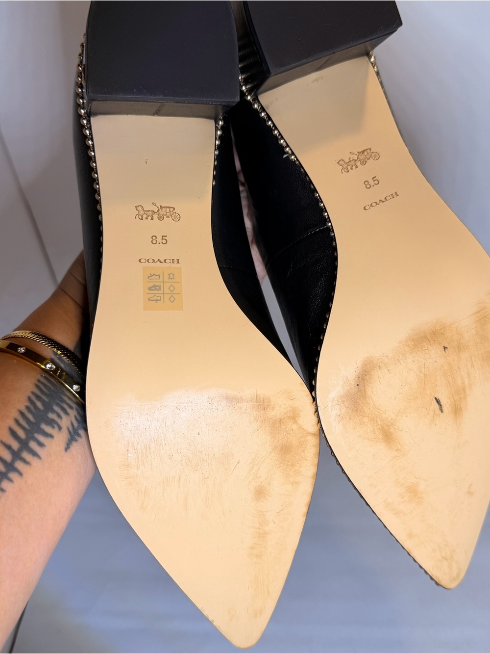Coach Black Willa Leather Pointed Low Block Heel Pumps with Gold Bead Trim BNNU - Picture 4 of 4